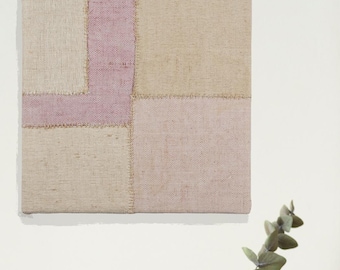 Japandi Art Textured Wall Hanging: Handmade Geometric Textile Collage Living Room Art