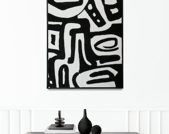 Tapestry Textile Wall Hanging: Black & White Abstract Wall Sculpture