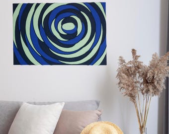Dopamine Decor Abstract Textile Tapestry: Blue Rose Fiber Art, Handcrafted Wall Decor