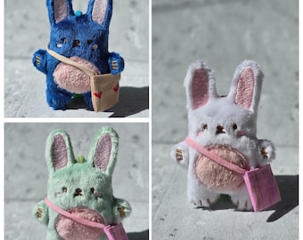 Handmade kawaii bunny keychain plush with tiny crossbody bag