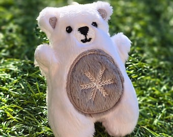 Adorable Plush Polar Bear Keychain – Soft Mini Bear Charm with Embroidered Snowflake