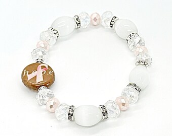 HOPE Bracelet, Pink Awareness Ribbon Jewelry, Hope Jewelry, Sparkling Bracelet, Breast Cancer Awareness, Inspirational Bracelet, Survivor