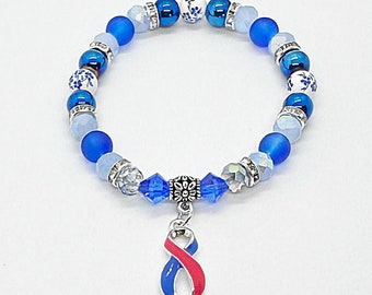 Lungenfibrose-Bewusstsein, Bewusstseins-Schmuck, angeborene Herzfehler, rotes und blaues Bewusstseinsbandarmband, Bewusstseinsarmbänder