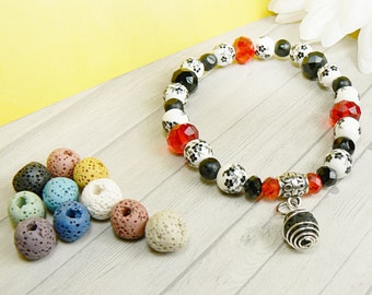 Pulseira de contas de lava de aromaterapia, pulseira de contas de óleo essencial, pulseira de contas de lava, pulseira de óleo essencial, pulseira de contas de lava, pulseira de contas