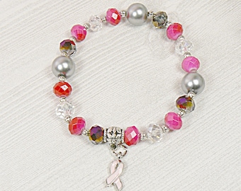 Breast Cancer Awareness Bracelet, Breast Cancer Awareness Jewelry, Pink Ribbon Awareness Bracelet, Women's Awareness Bracelet, Support Gift