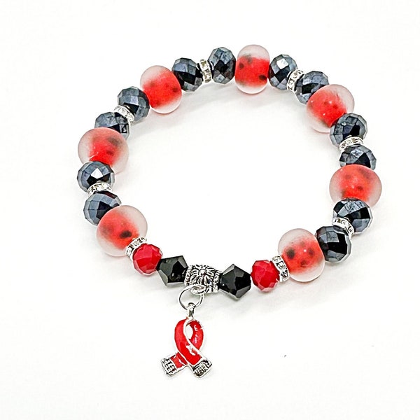 Heart Disease Awareness Bracelet, Stroke Awareness Bracelet, Red Awareness Ribbon Charm, Marfan Syndrome, UNIQUE JEWELRY, Unique Gifts