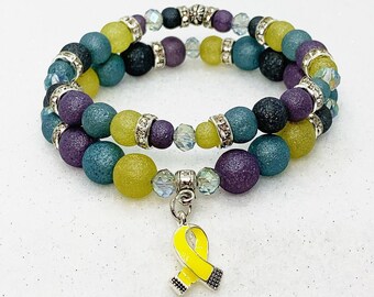 Endometriosis Awareness, Bladder Cancer Awareness, Unique Jewelry, Sarcoma Awareness, Bracelet Set, Yellow Awareness Ribbon, Gift for Her