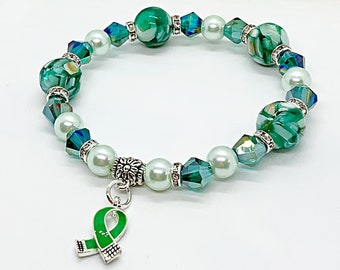 Green Awareness Ribbon, Cerebral Palsy Awareness, Mental Health, Scoliosis Awareness, Awareness Jewelry, Awareness Bracelet, Unique Gift