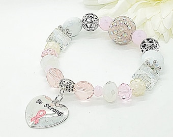 Brust Krebs Bewusstsein, rosa Bewusstsein Band Armband, Brustkrebs Bewusstsein rosa Awareness Ribbon Schmuck Hoffnung Armband