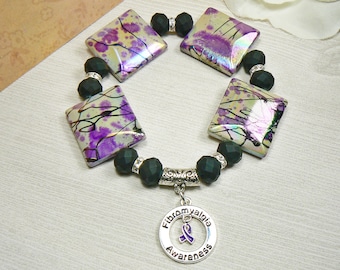 Fibromyalgie Bewusstsein Fibro Bewusstsein Armband Fibromyalgie Schmuck, Bewusstsein, lila Awareness Ribbon Schmuck