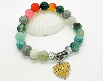Faith Bracelet, Faith Jewelry, Hope Bracelet, Hope Jewelry, Faith Charm, Stretchy Bracelet, gemstone Beads, Inspirational Bracelet, jade