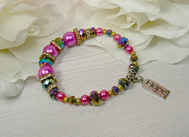 Hope Bracelet Pink Beaded Bracelet Pink Bracelet Bridal Etsy