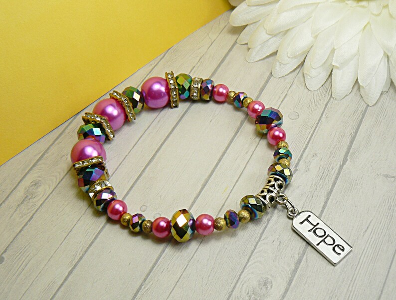 Hope Bracelet Pink Beaded Bracelet Pink Bracelet Bridal Etsy