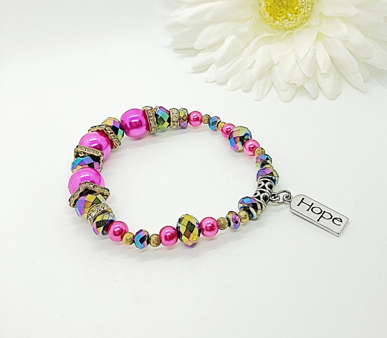 Hope Bracelet Pink Beaded Bracelet Pink Bracelet Bridal Etsy