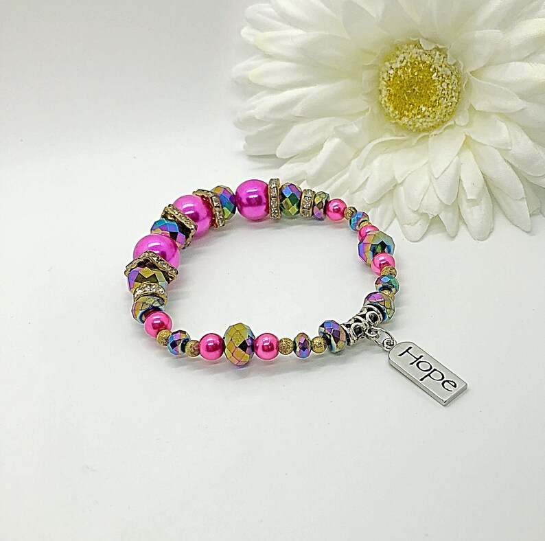 Hope Bracelet Pink Beaded Bracelet Pink Bracelet Bridal Etsy