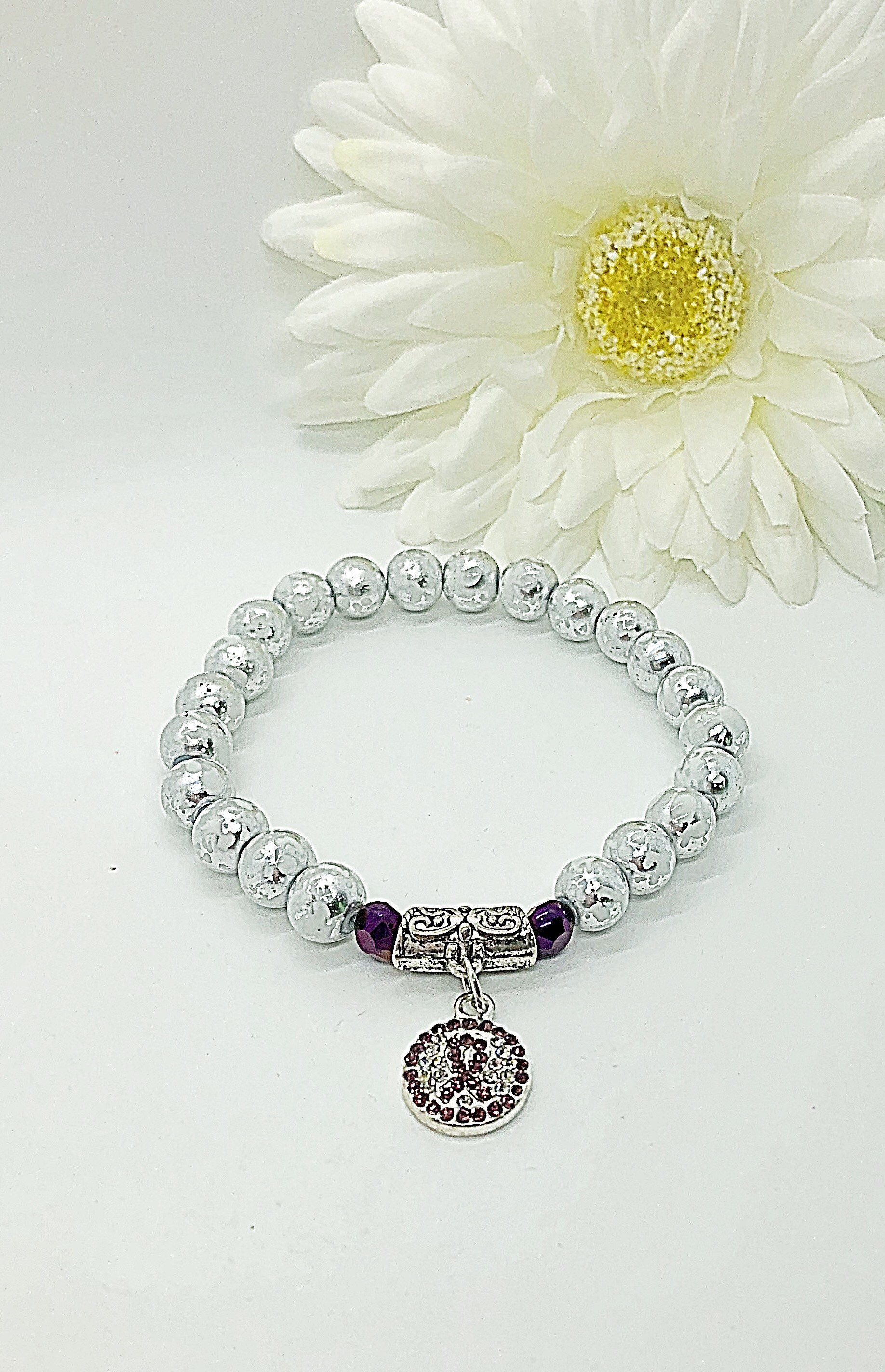 Purple Awareness Bracelet Purple Crystal Charm Bracelet Etsy