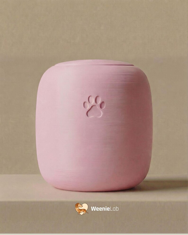Durable Personalized Dog Urn – Minimalist and Elegant Design – 3D Printed Biodegradable PLA (Thermoplastic) – Personalized Dog Urn Rosa pastello