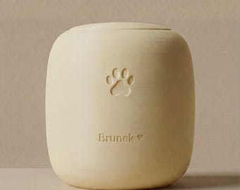 Duurzame, gepersonaliseerde hondenurn – Minimalistisch en elegant ontwerp – 3D-geprint biologisch afbreekbaar PLA (thermoplastisch materiaal) – Gepersonaliseerde hondenurn