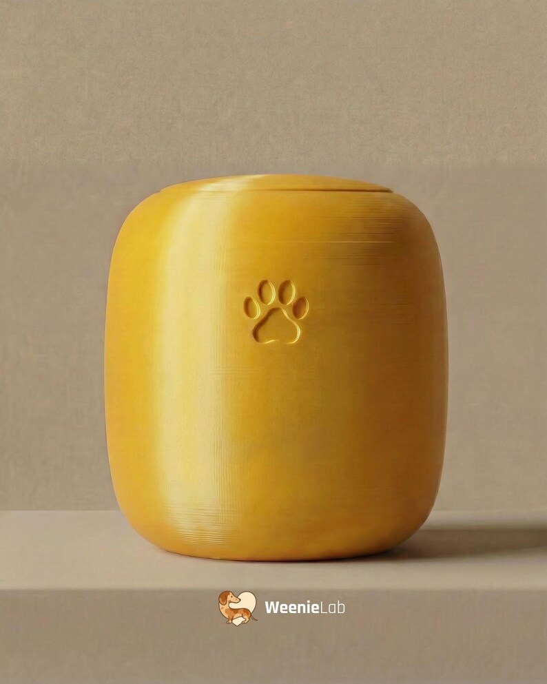 Durable Personalized Dog Urn – Minimalist and Elegant Design – 3D Printed Biodegradable PLA (Thermoplastic) – Personalized Dog Urn Gold