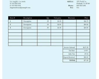 Automatisch berechnende Rechnungsvorlage für kleine Unternehmen bearbeitbar in Excel, PDF und Ms Word