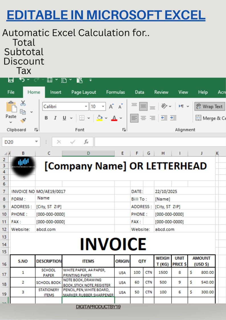 Editable Invoice Template for Small Business - Etsy