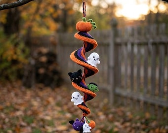 Crochet Halloween Wind Spinner Pattern, Ghost Bat Pumpkin Hanging Decor (PDF Pattern)