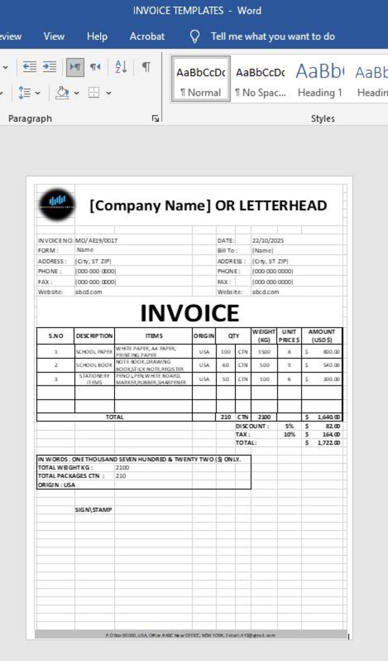 Editable Invoice Template for Small Business - Etsy