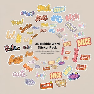 Pakiet naklejek 3D z bąbelkami | Przezroczysty plik PNG w wysokiej rozdzielczości | Natychmiastowe pobranie