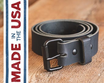 Full-Grain Leather Belt for Men: USA Made, Removable Roller Buckle