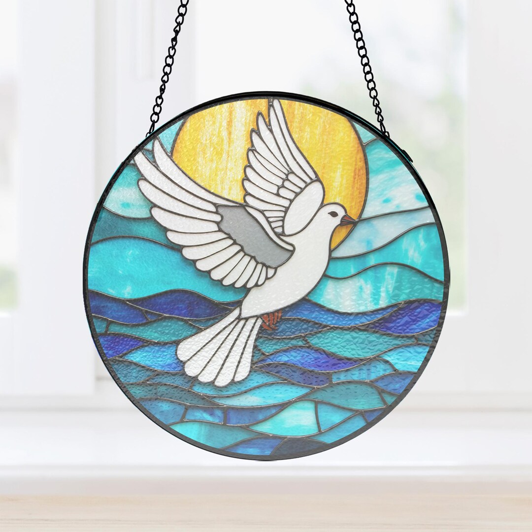 Olive Branch Dove Stained Glass Window Catcher, Holy Christian Room ...