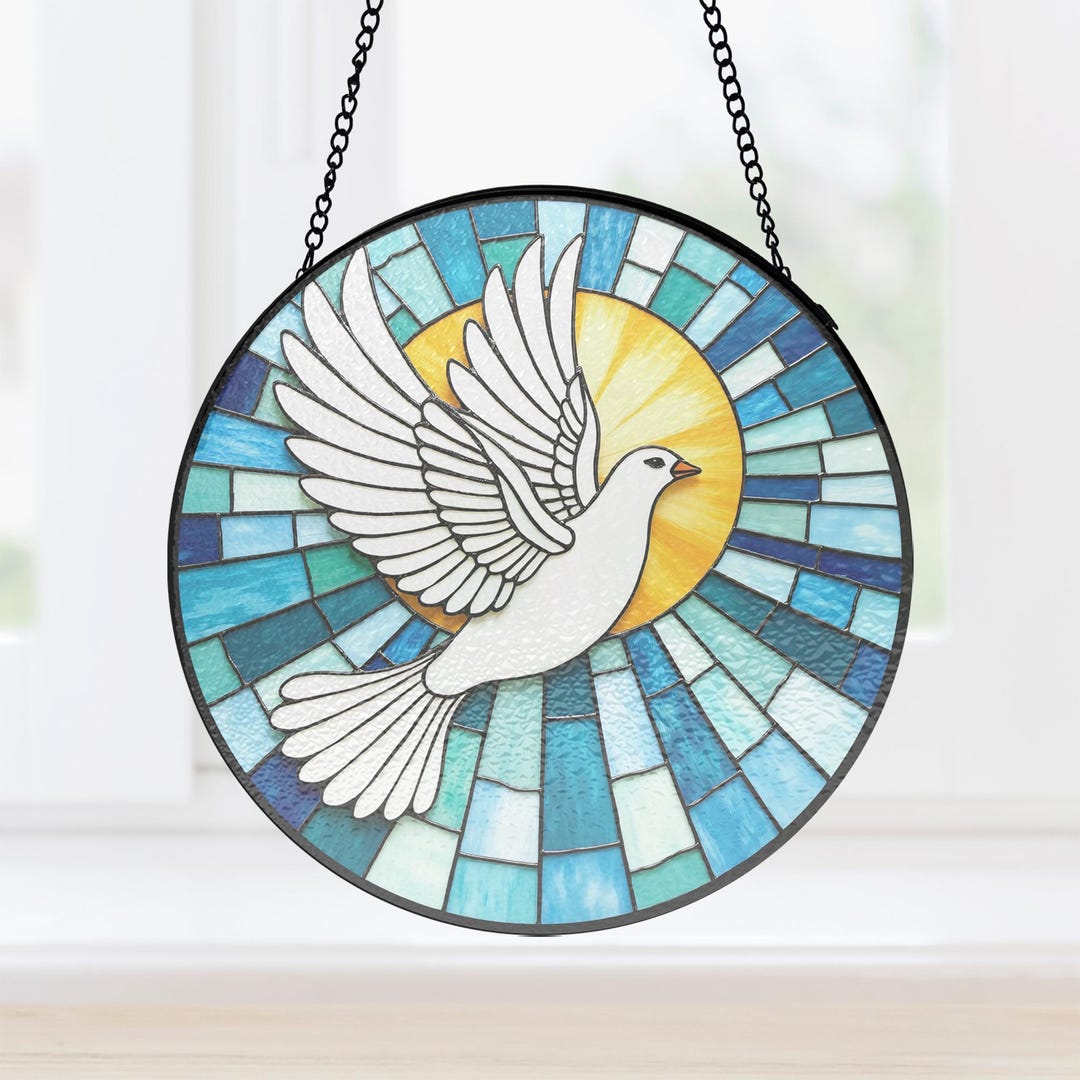 Holy Spirit Dove Stained Glass Window Catcher, Holy Christian Room ...