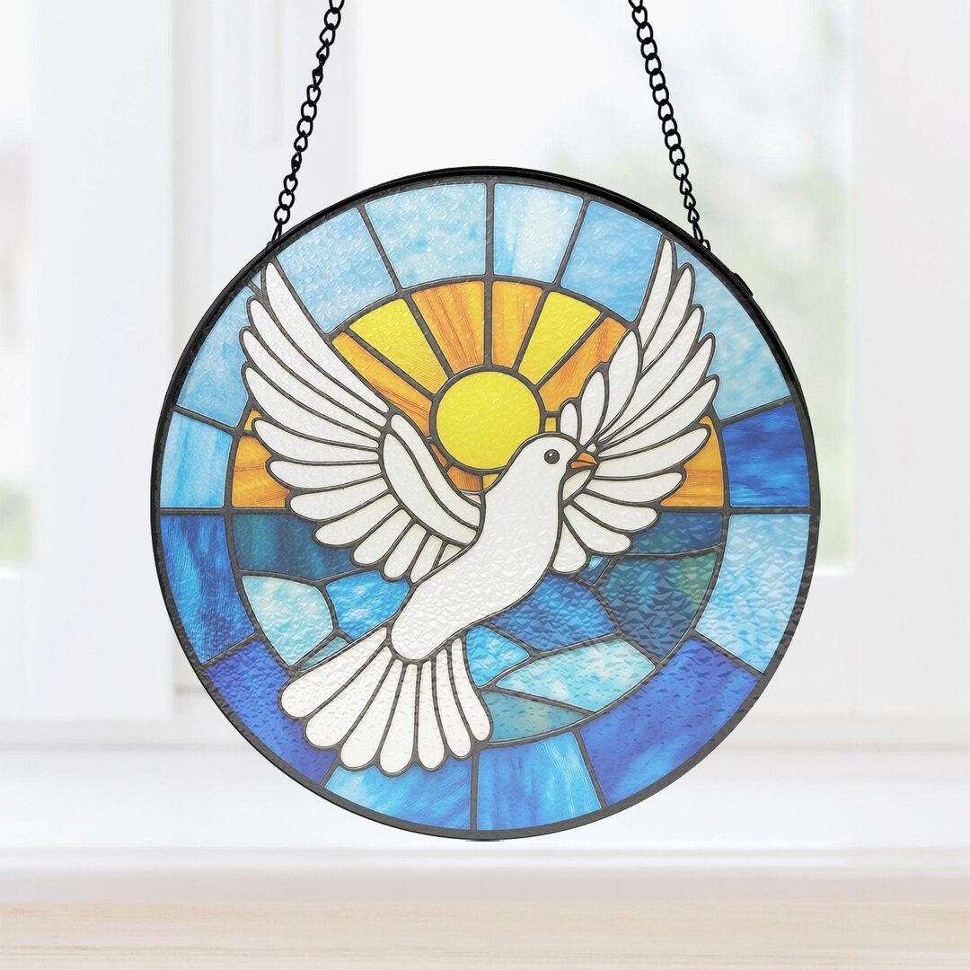 Peace Dove Stained Glass Window Catcher, Holy Christian Room Decoration ...