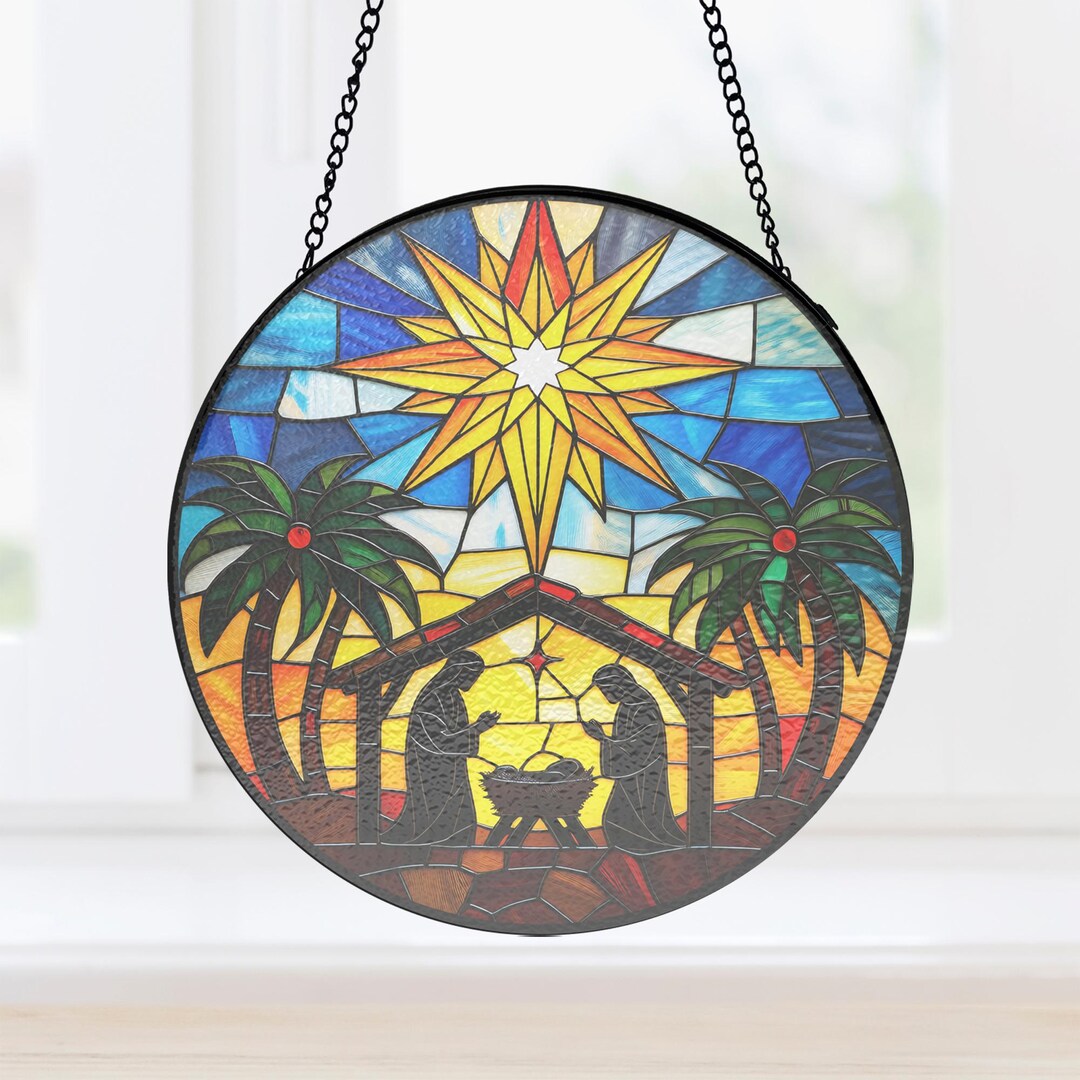 Spring Nativity The Nativity Stained Glass Window Catcher, Christian Room Decoration ...