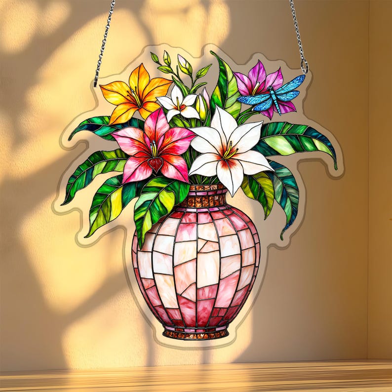 Vintage Perfume Bottle Acrylic Suncatcher, Orchid Jasmine Dragonfly ...