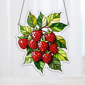 Compact Raspberry Acrylic Suncatcher, Red Berry Window Decor for Cottage Kitchen Gift, kitchen window decor, garden room decor