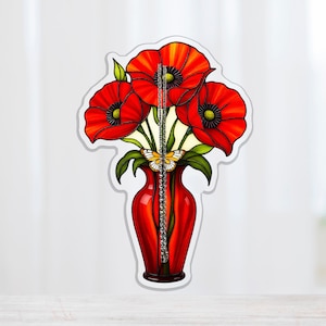 Ruby Poppy acryl Suncatcher, Luna Moth vaas venster hangend cadeau voor moeder, oma of tuinman, acryl zonvanger, klaproos bloemen hangen