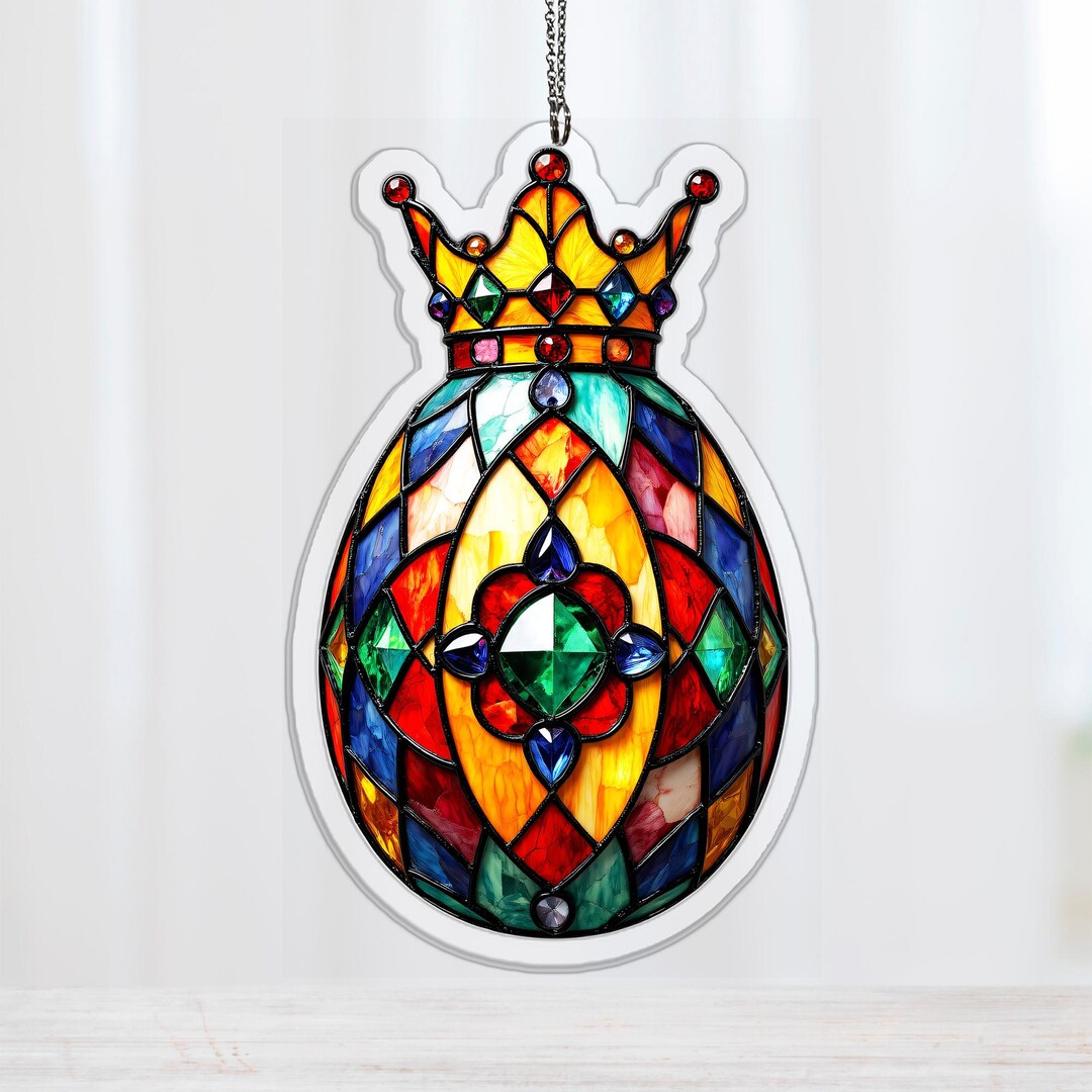 Traditional Royal Crown Jewel Ruby Sapphire Easter Egg Faux Glass Decor ...