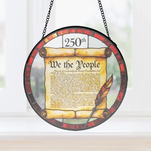 American Heritage Glass Plaque, Constitution Scroll Window Hanging for Lawyer and Historian Gift, patriotic glass ornament