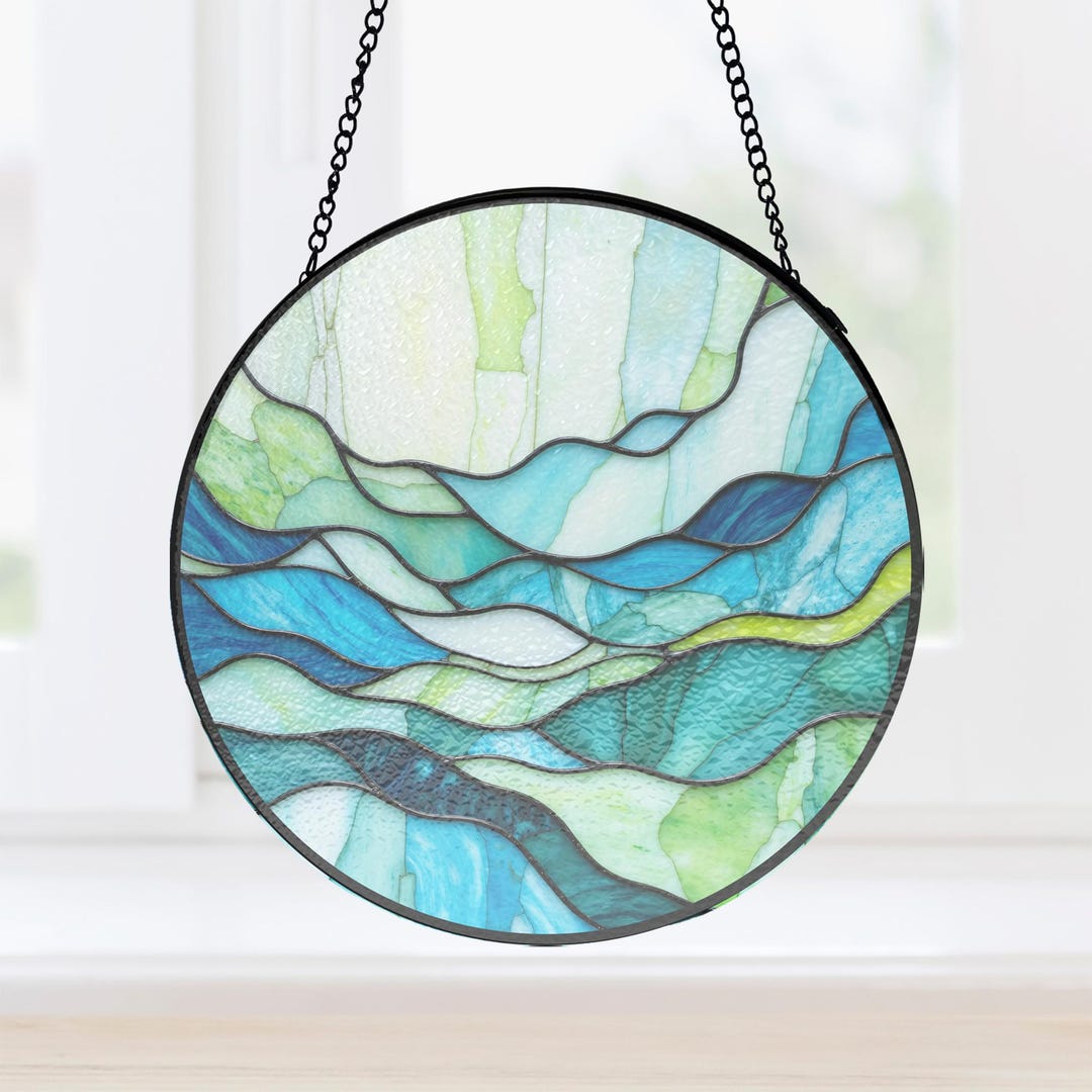 Spring Rain Ripples Stained Glass Window Catcher, Abstract Water Room ...