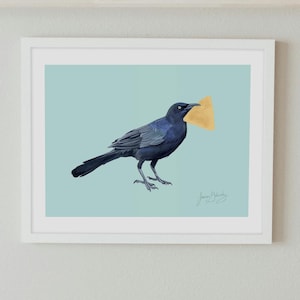 Grackle Art Print Austin Bird Painting Texas Wall Art Gift for Bird Lover Austin Texas Wall Art Bird Watcher Gift Funny Austin Art