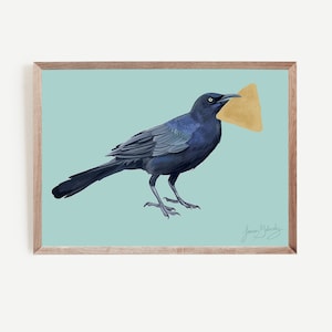 Grackle Art Print Austin Bird Painting Texas Wall Art Gift for Bird Lover Austin Texas Wall Art Bird Watcher Gift Funny Austin Art