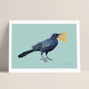 Grackle Art Print Austin Bird Painting Texas Wall Art Gift for Bird Lover Austin Texas Wall Art Bird Watcher Gift Funny Austin Art