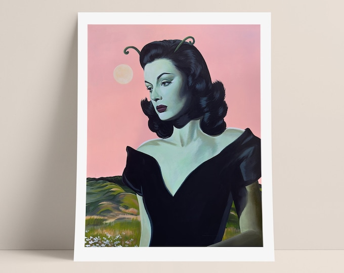 Alien Lady Art Print Vintage Inspired Sci Fi Futurism Surreal Painting Pastel Gothic