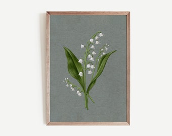 Lily of the Valley Birth Flower Art May Birthday Antique Inspired Botanical Print Bedroom Decor Gift for Aunt Victorian Gallery Art