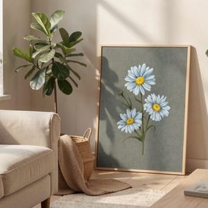 Blue Daisy Art Print - April Birth Flower Nursery Decor