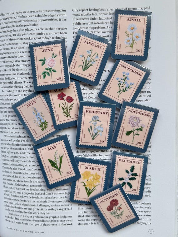 Birthflower Gift for Birthday Magnetic Bookmark Postage Stamp Gift for New Mom Book Lover Baby Shower Present for Woman Bookish Gift Floral