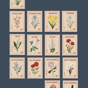 Birthflower Gift for Birthday Magnetic Bookmark Postage Stamp Gift for New Mom Book Lover Baby Shower Present for Woman Bookish Gift Floral image 5