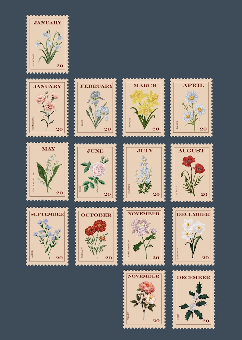 Birthflower Gift for Birthday Magnetic Bookmark Postage Stamp Gift for New Mom Book Lover Baby Shower Present for Woman Bookish Gift Floral image 5