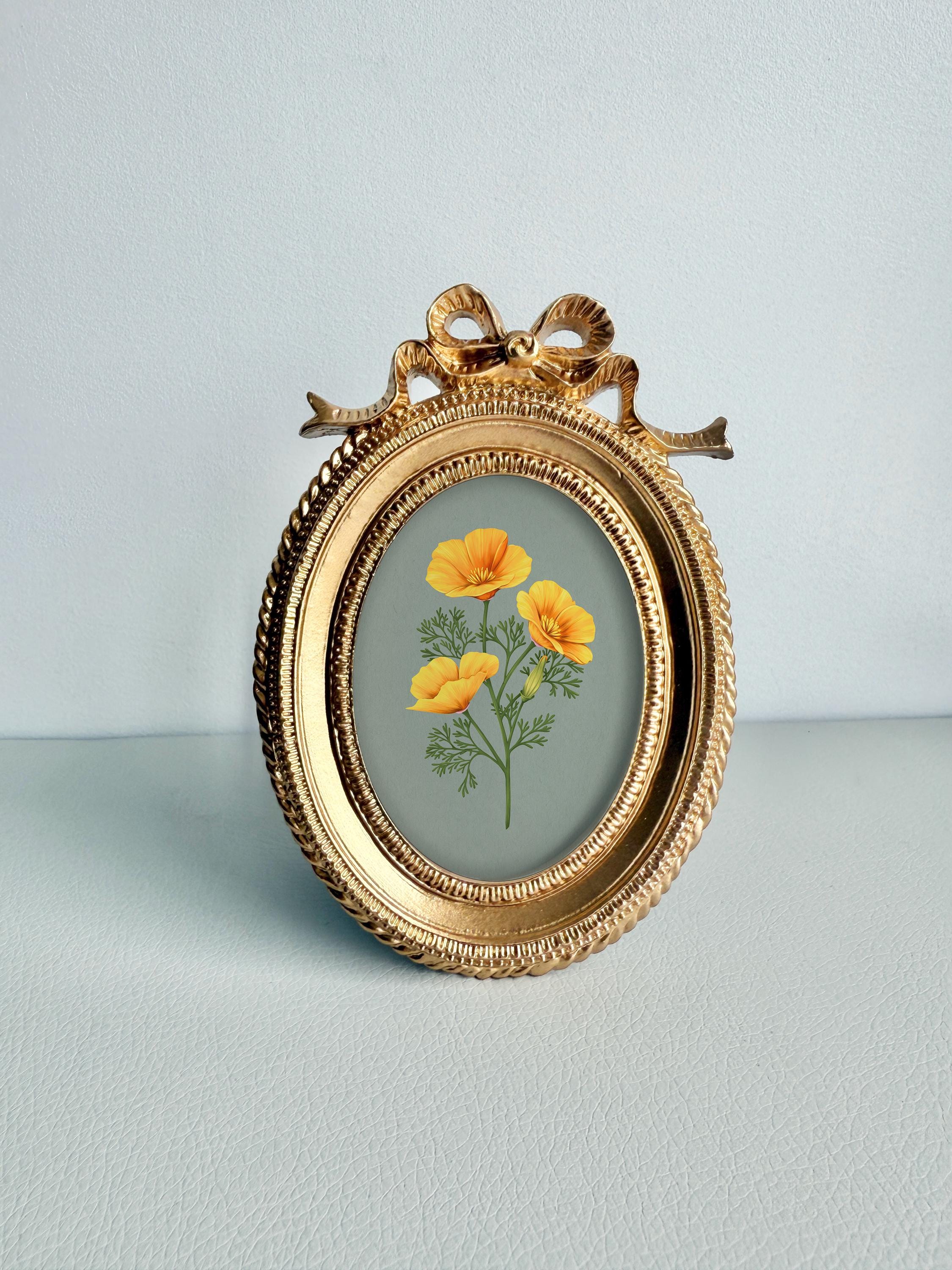 Antique Gold Metal Frame, $120 with Free Shipping  Vintage‎ Ornate Oval Photo Frame Gold/Brass Tone Floral Bow Accent Cottagecore main image 1