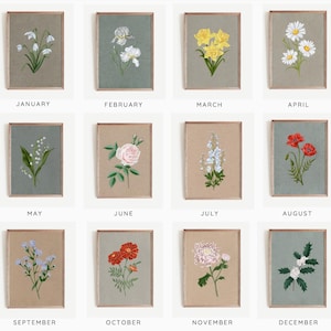 Birth Flower Prints Elegant Floral Illustrations Birth Month Botanical Artwork Gift for Birthday Anniversary Sympathy Personalized Custom